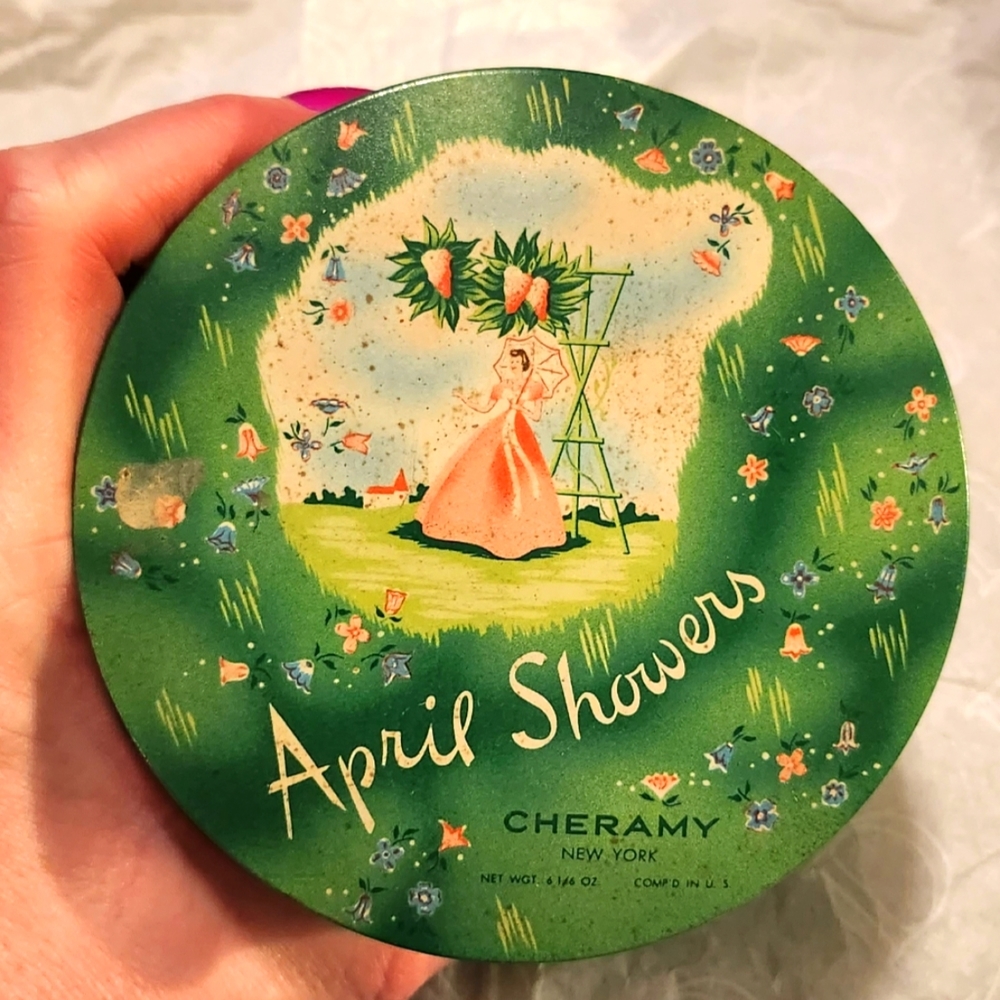 VINTAGE 1949s Cheramy New York April Showers Powder Tin